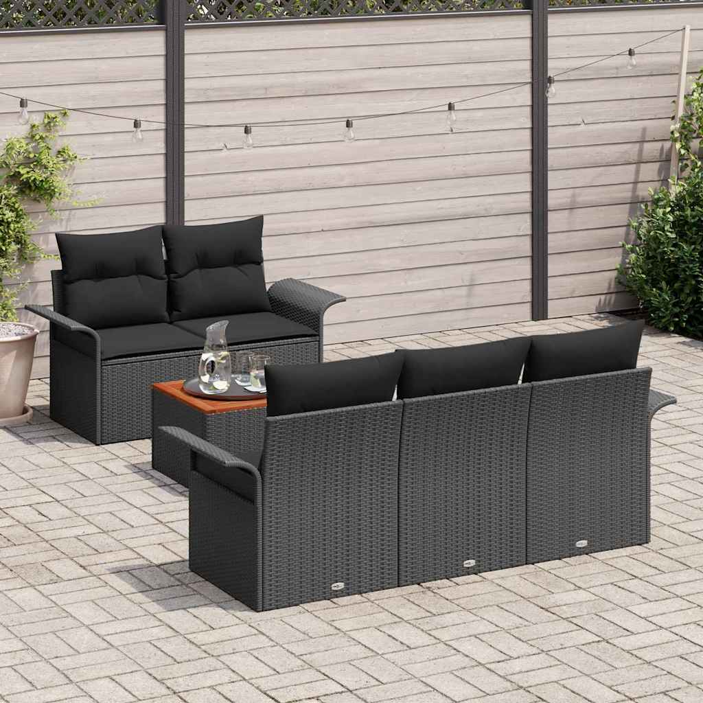Set Divano da Giardino 6 pz Nero polyrattan