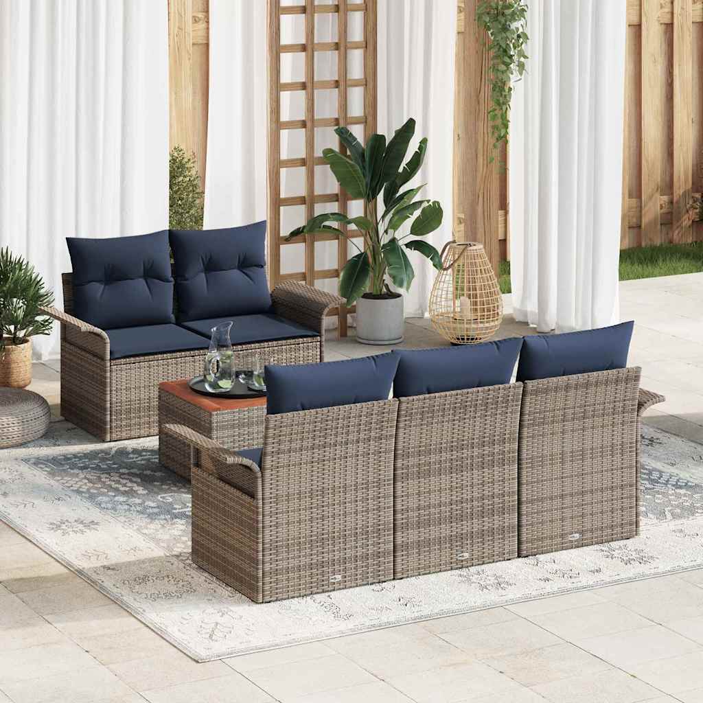 Set Divano da Giardino 6 pz Grigio polyrattan