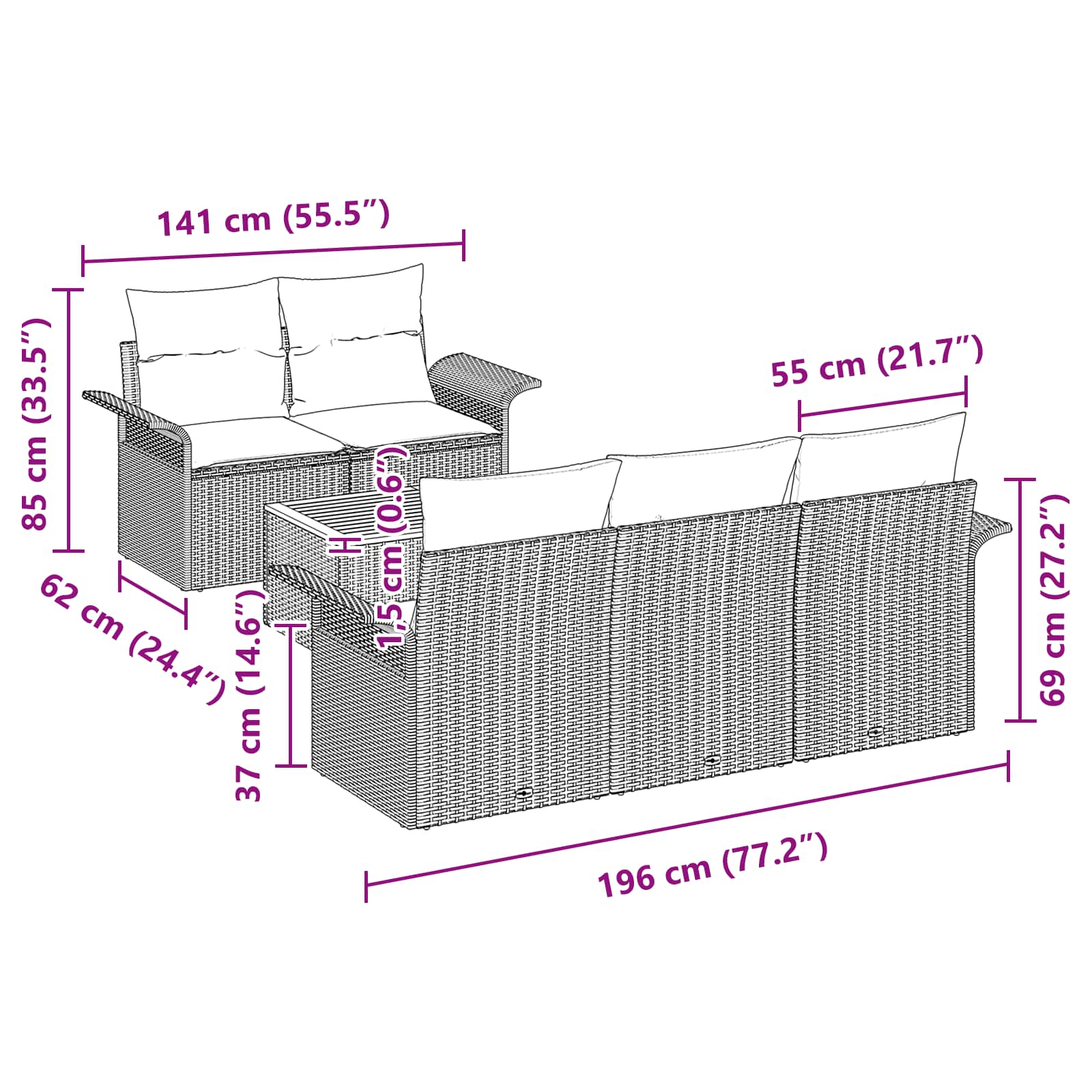 Set Divano da Giardino 6 pz Grigio polyrattan