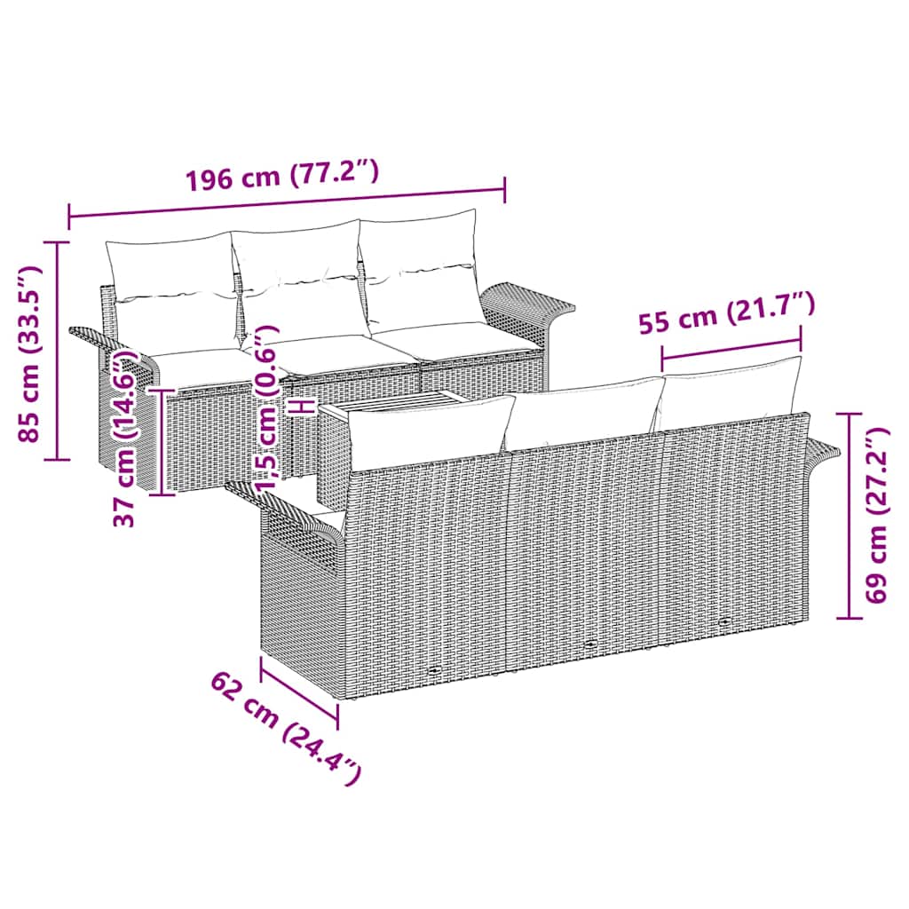 Set Divano da Giardino 7 pz Grigio polyrattan