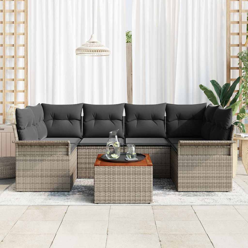 Set Divano da Giardino 7 pz Grigio polyrattan
