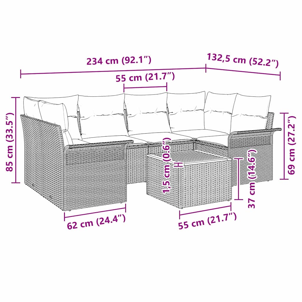 Set Divano da Giardino 7 pz Grigio polyrattan