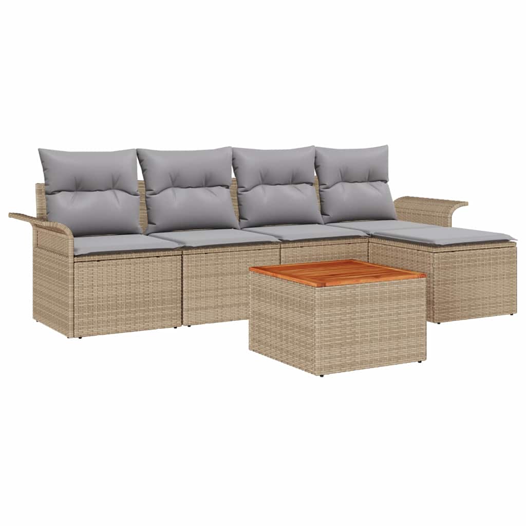 Set Divano da Giardino 6 pz Beige polyrattan