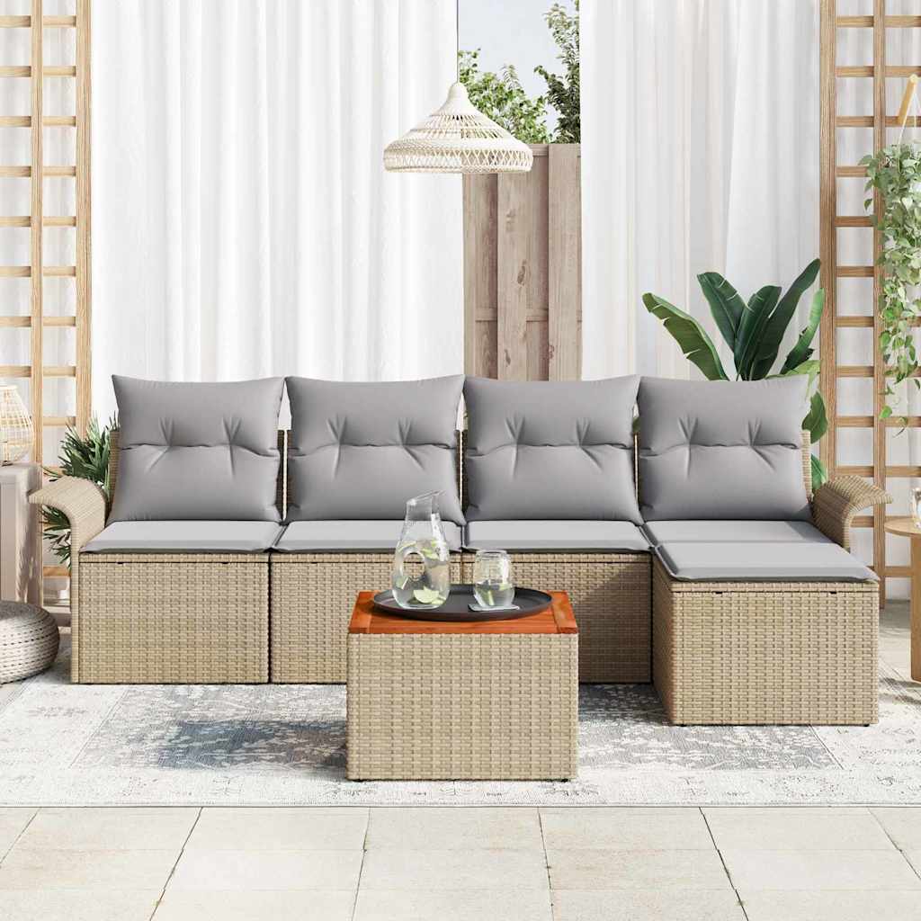 Set Divano da Giardino 6 pz Beige polyrattan