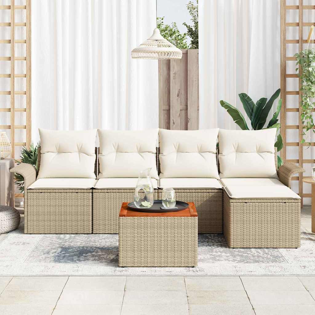 Set Divano da Giardino 6 pz Beige polyrattan