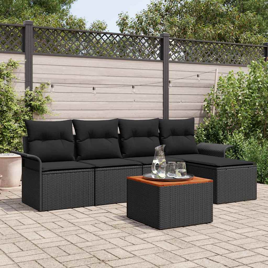 Set Divano da Giardino 6 pz Nero polyrattan