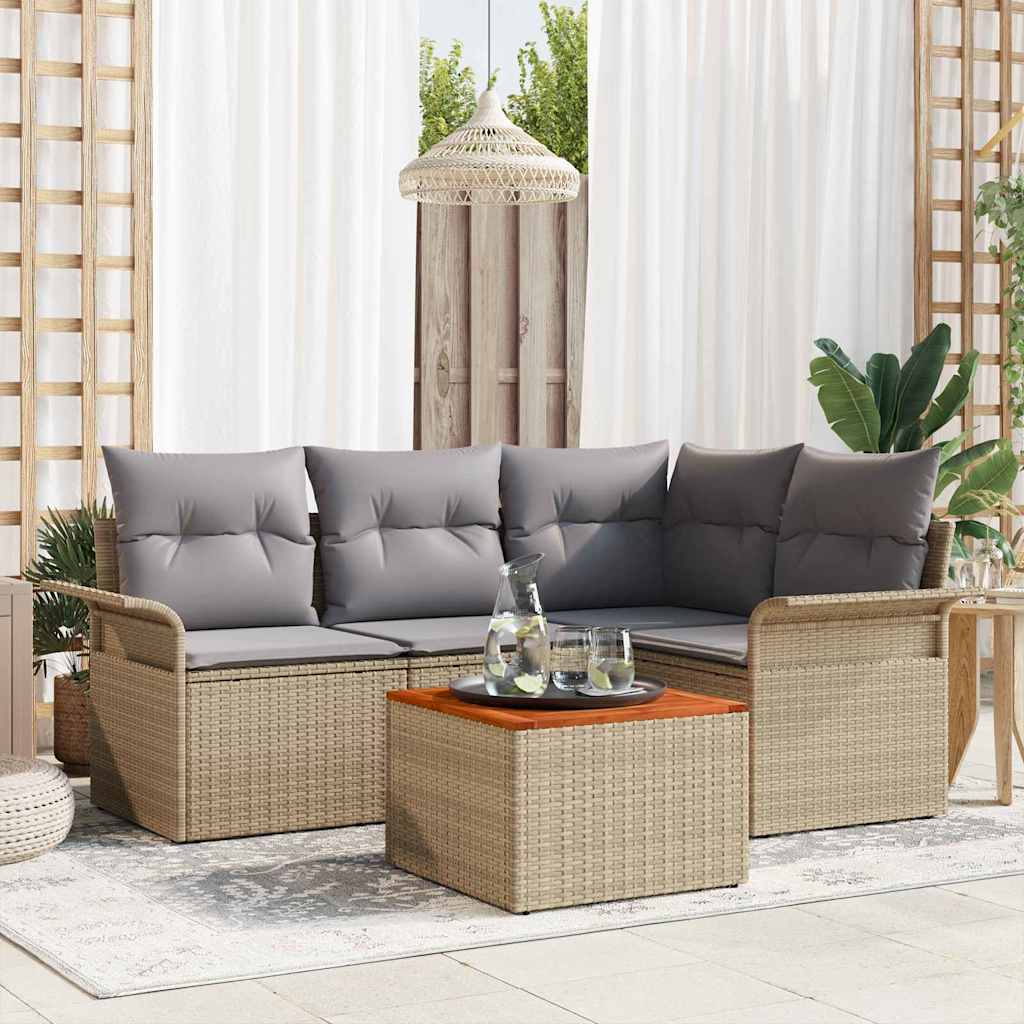 Set Divano da Giardino 5 pz Beige polyrattan