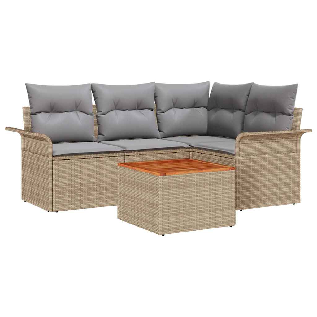 Set Divano da Giardino 5 pz Beige polyrattan
