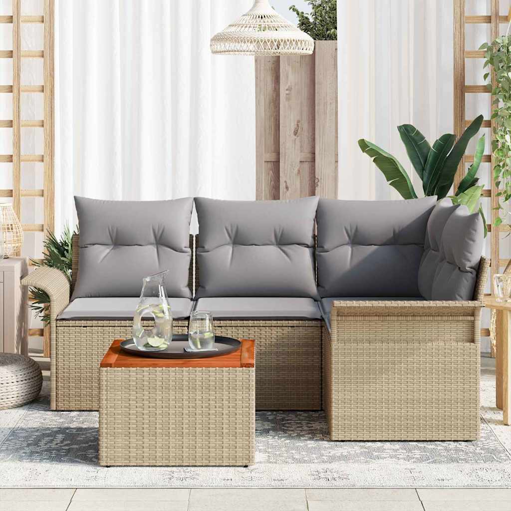 Set Divano da Giardino 5 pz Beige polyrattan