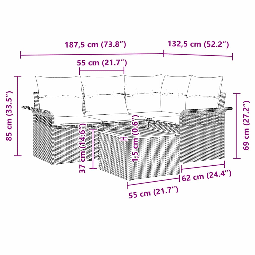 Set Divano da Giardino 5 pz Beige polyrattan