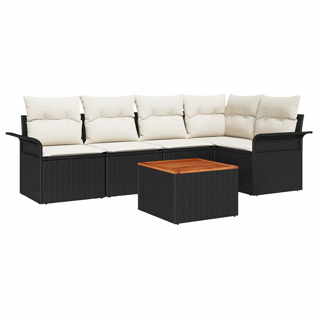 Set Divano da Giardino 6 pz Nero polyrattan