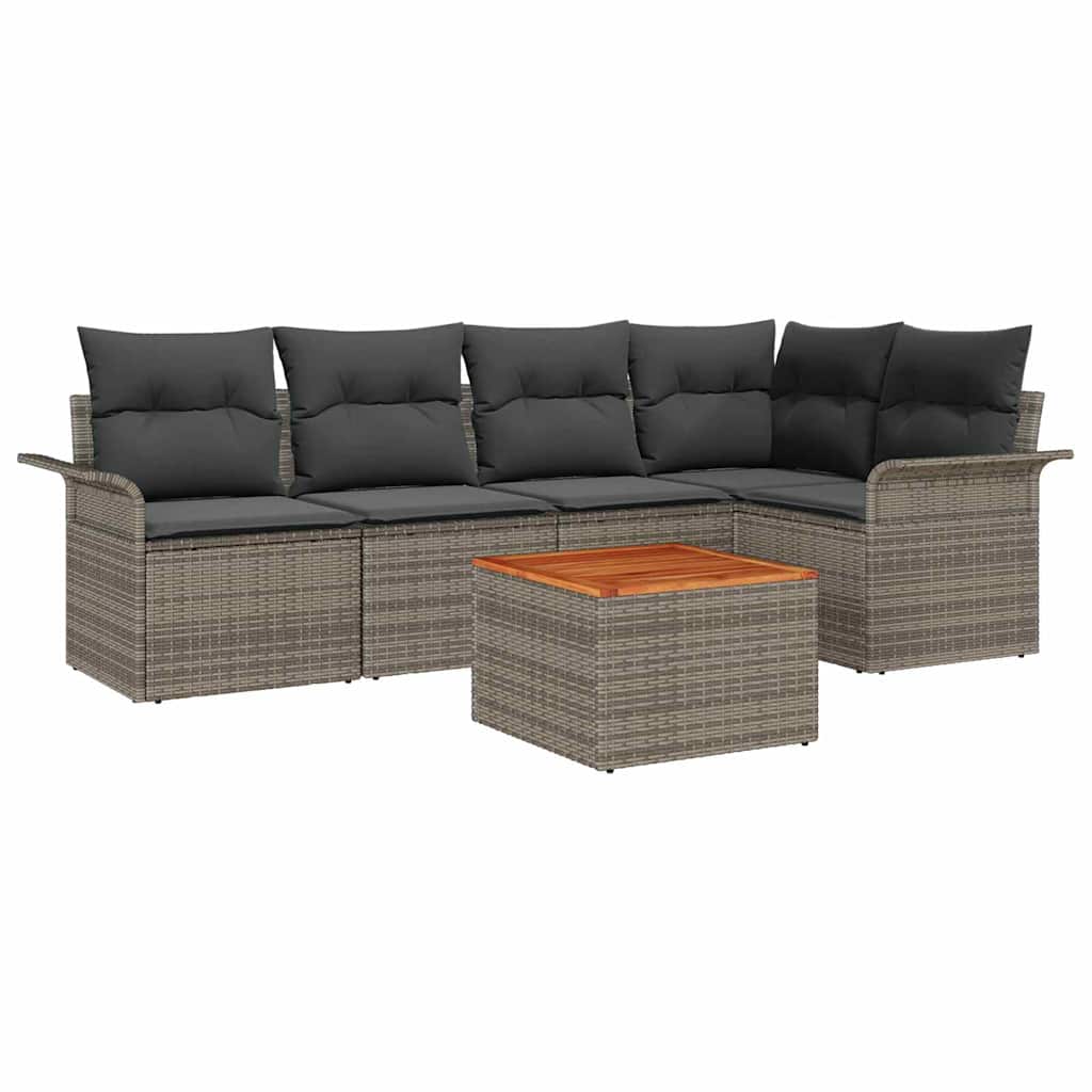 Set Divano da Giardino 6 pz Grigio polyrattan