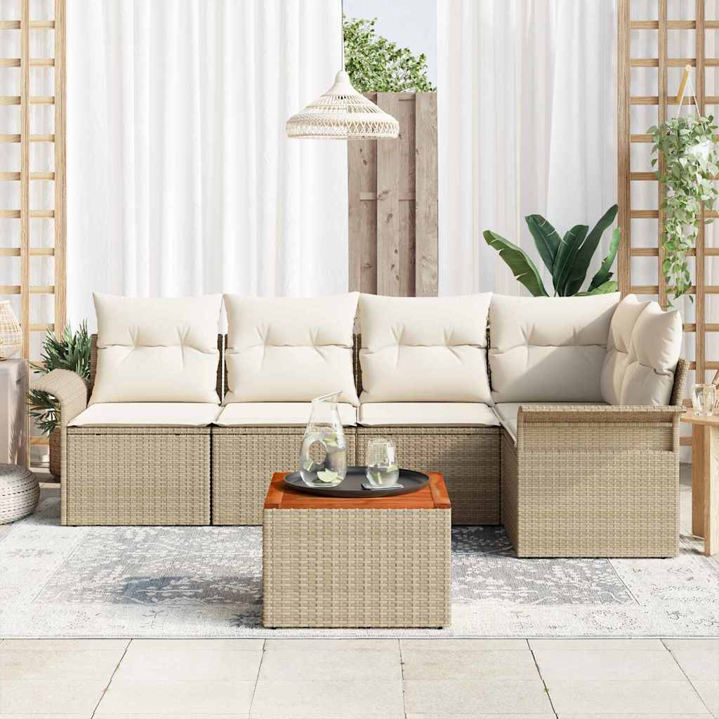 Set Divano da Giardino 6 pz Beige polyrattan