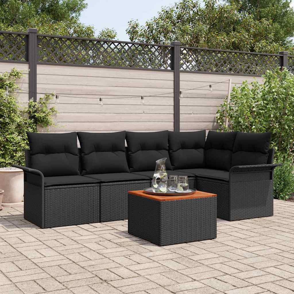 Set Divano da Giardino 6 pz Nero polyrattan