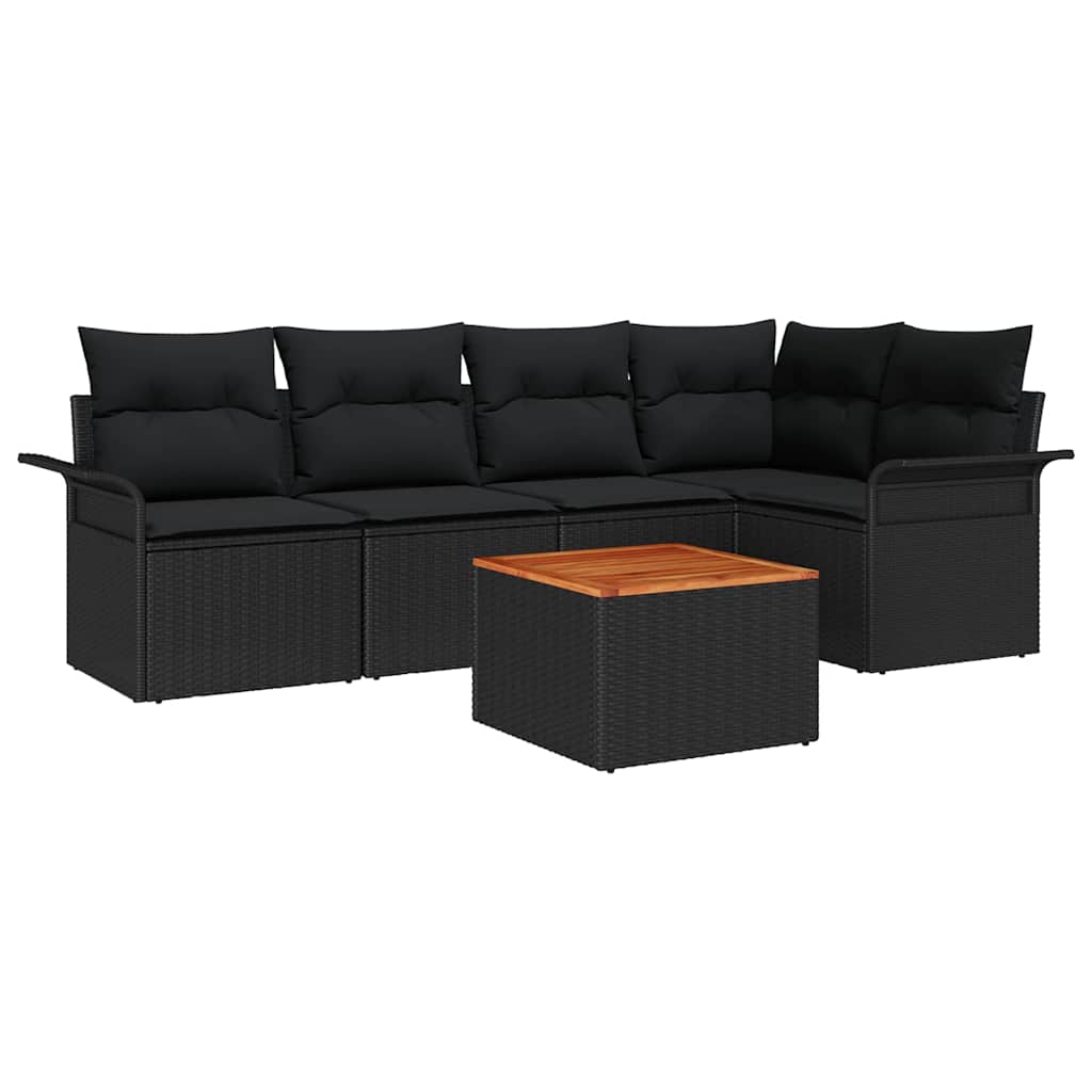 Set Divano da Giardino 6 pz Nero polyrattan