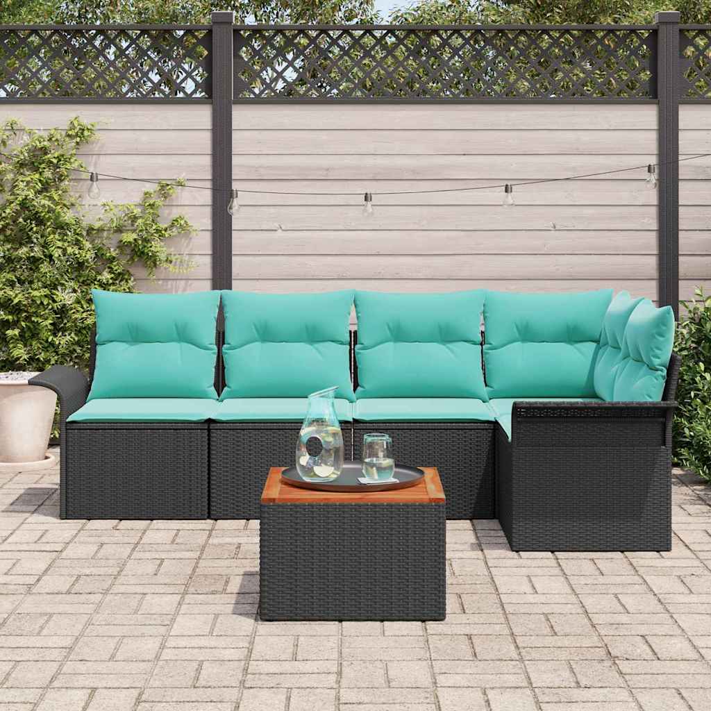 Set Divano da Giardino 6 pz Nero polyrattan