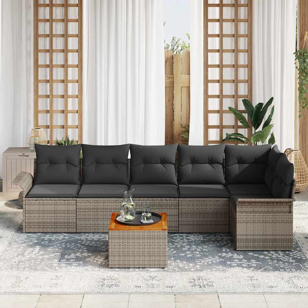 Set Divano da Giardino 7 pz Grigio polyrattan