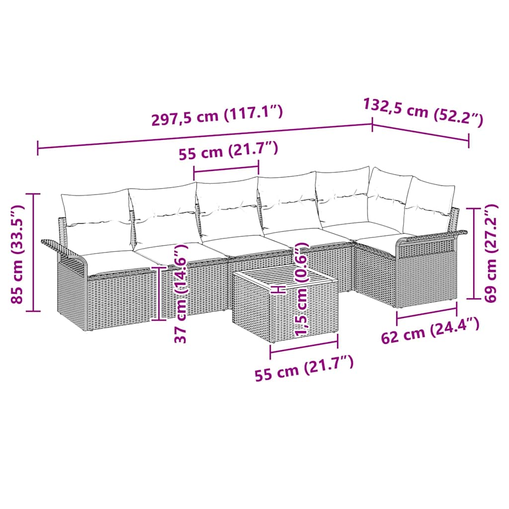 Set Divano da Giardino 7 pz Grigio polyrattan