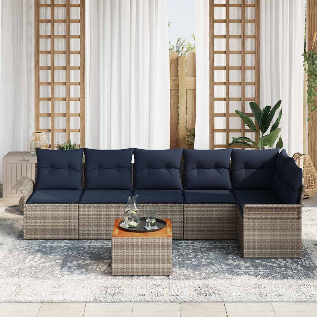 Set Divano da Giardino 7 pz Grigio polyrattan