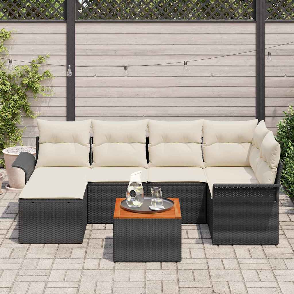 Set Divano da Giardino 7 pz Nero polyrattan