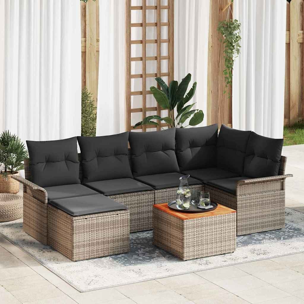 Set Divano da Giardino 7 pz Grigio polyrattan