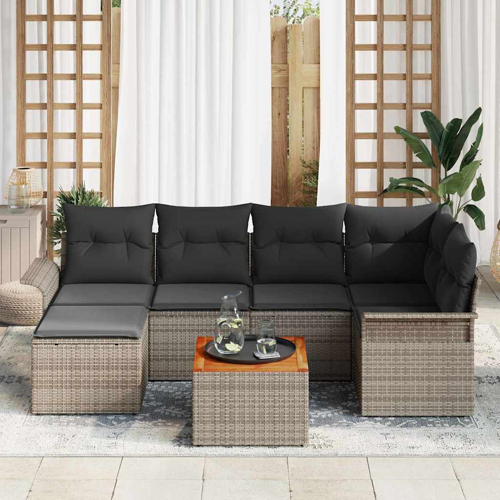 Set Divano da Giardino 7 pz Grigio polyrattan