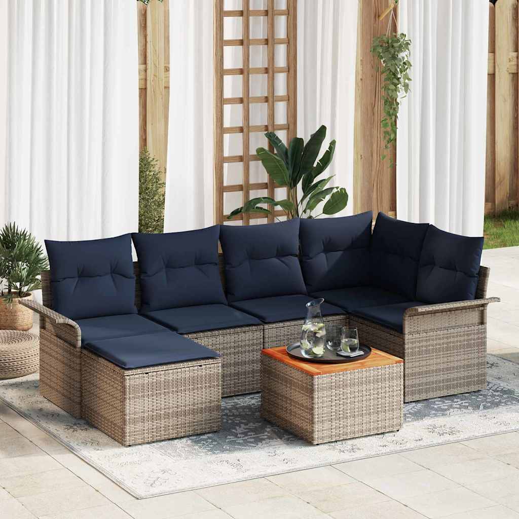 Set Divano da Giardino 7 pz Grigio polyrattan