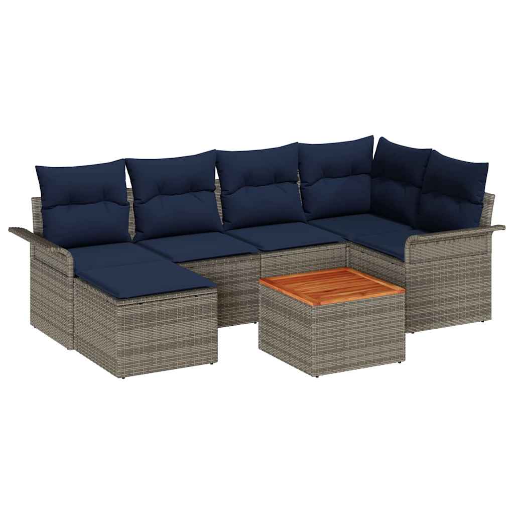 Set Divano da Giardino 7 pz Grigio polyrattan