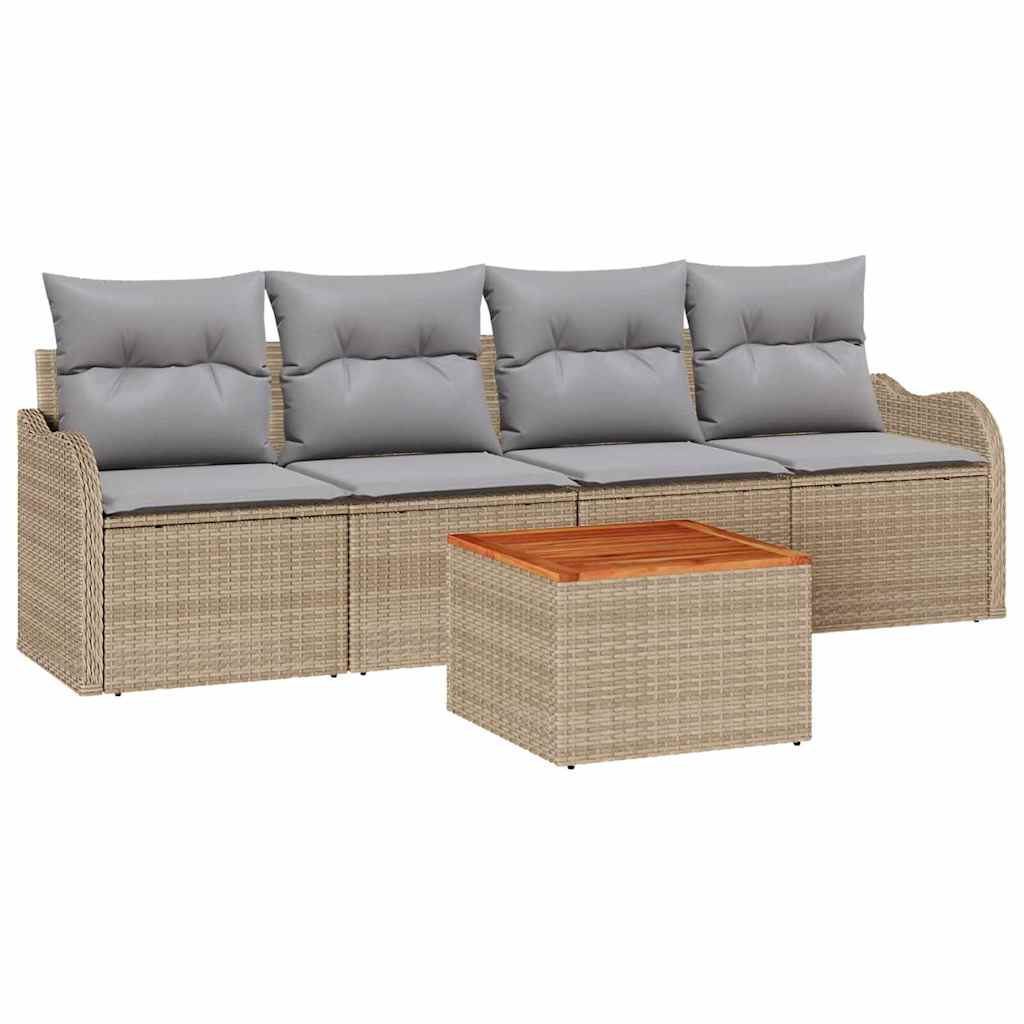 Set Divano da Giardino 5 pz Beige polyrattan