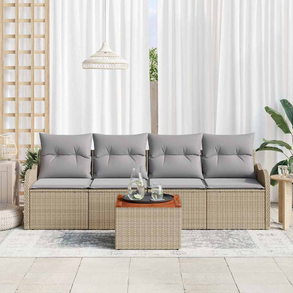 Set Divano da Giardino 5 pz Beige polyrattan