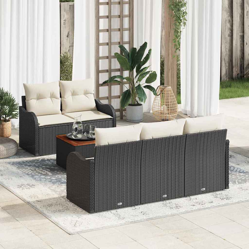 Set Divano da Giardino 6 pz Nero polyrattan