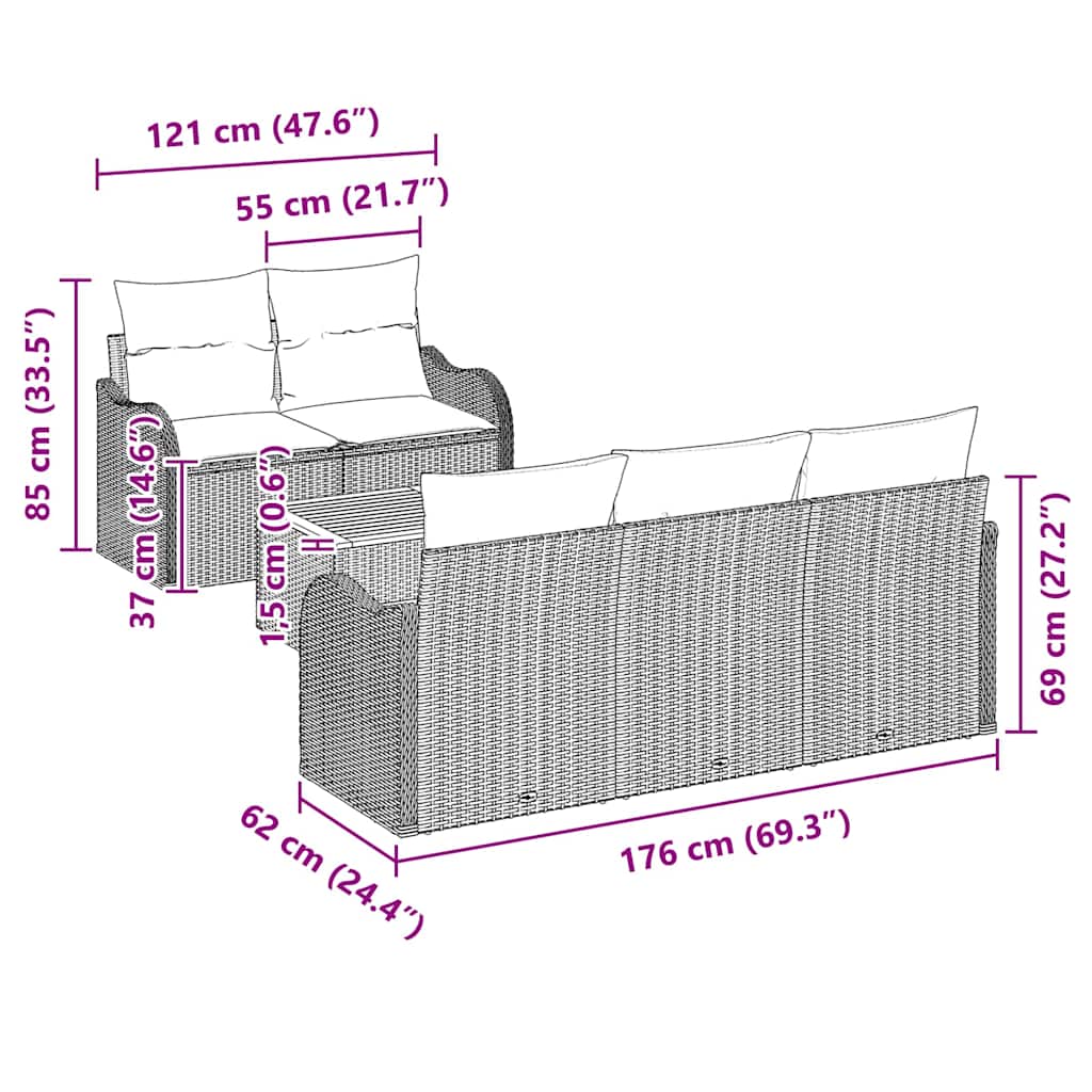 Set Divano da Giardino 6 pz Nero polyrattan