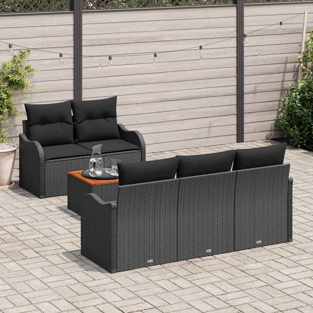Set Divano da Giardino 6 pz Nero polyrattan