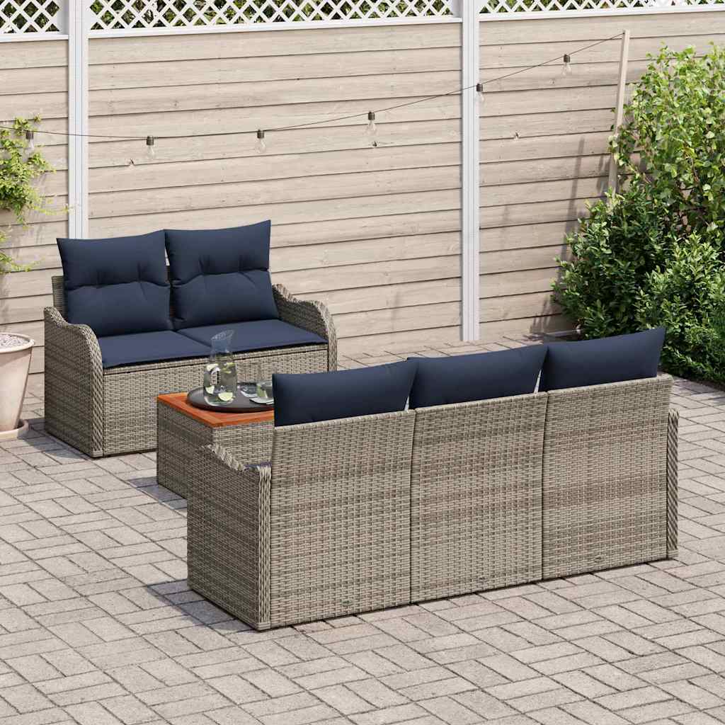 Set Divano da Giardino 6 pz Grigio polyrattan