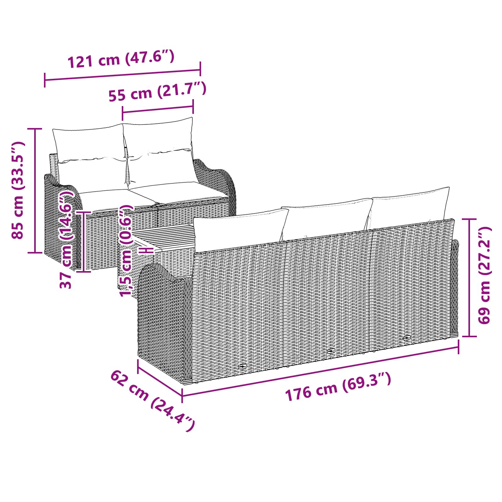Set Divano da Giardino 6 pz Grigio polyrattan