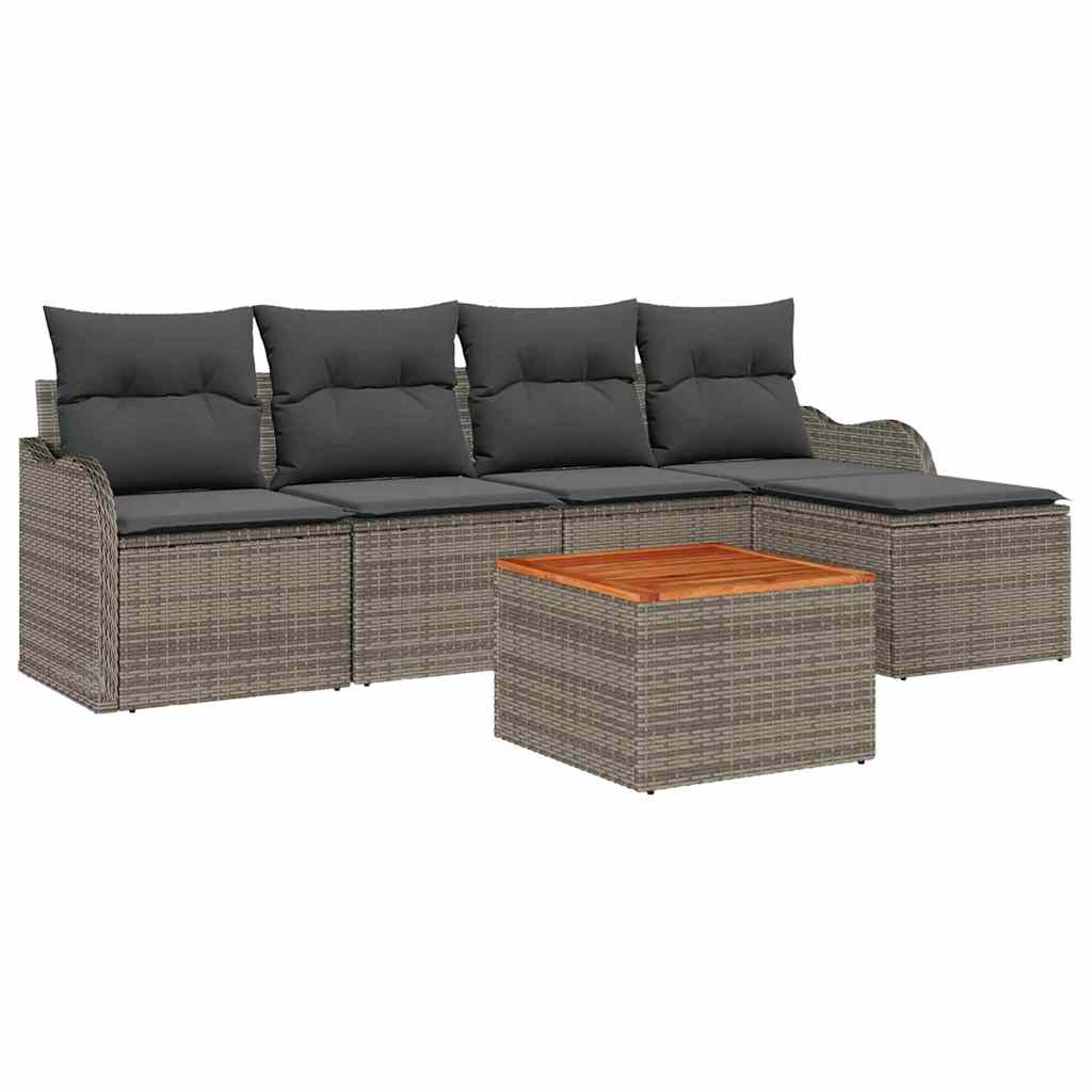 Set Divano da Giardino 6 pz Grigio polyrattan
