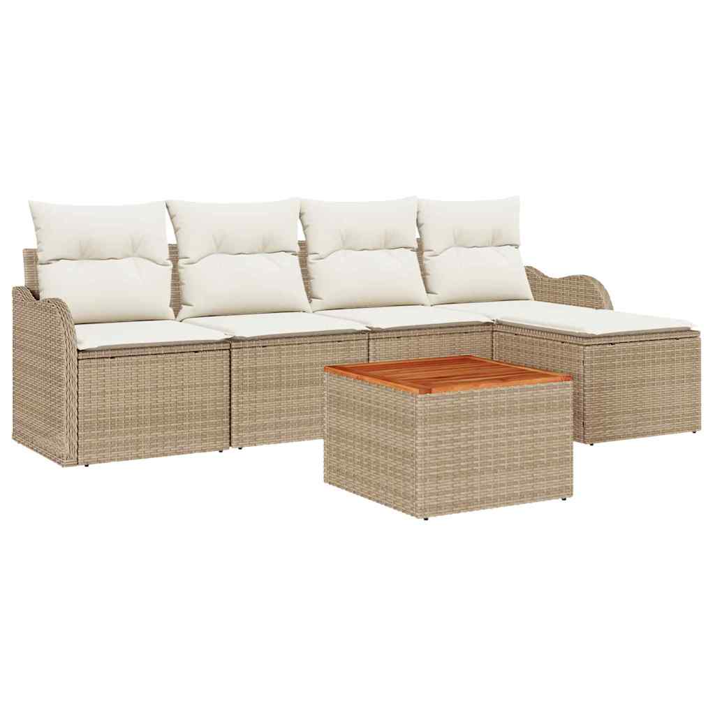 Set Divano da Giardino 6 pz Beige polyrattan