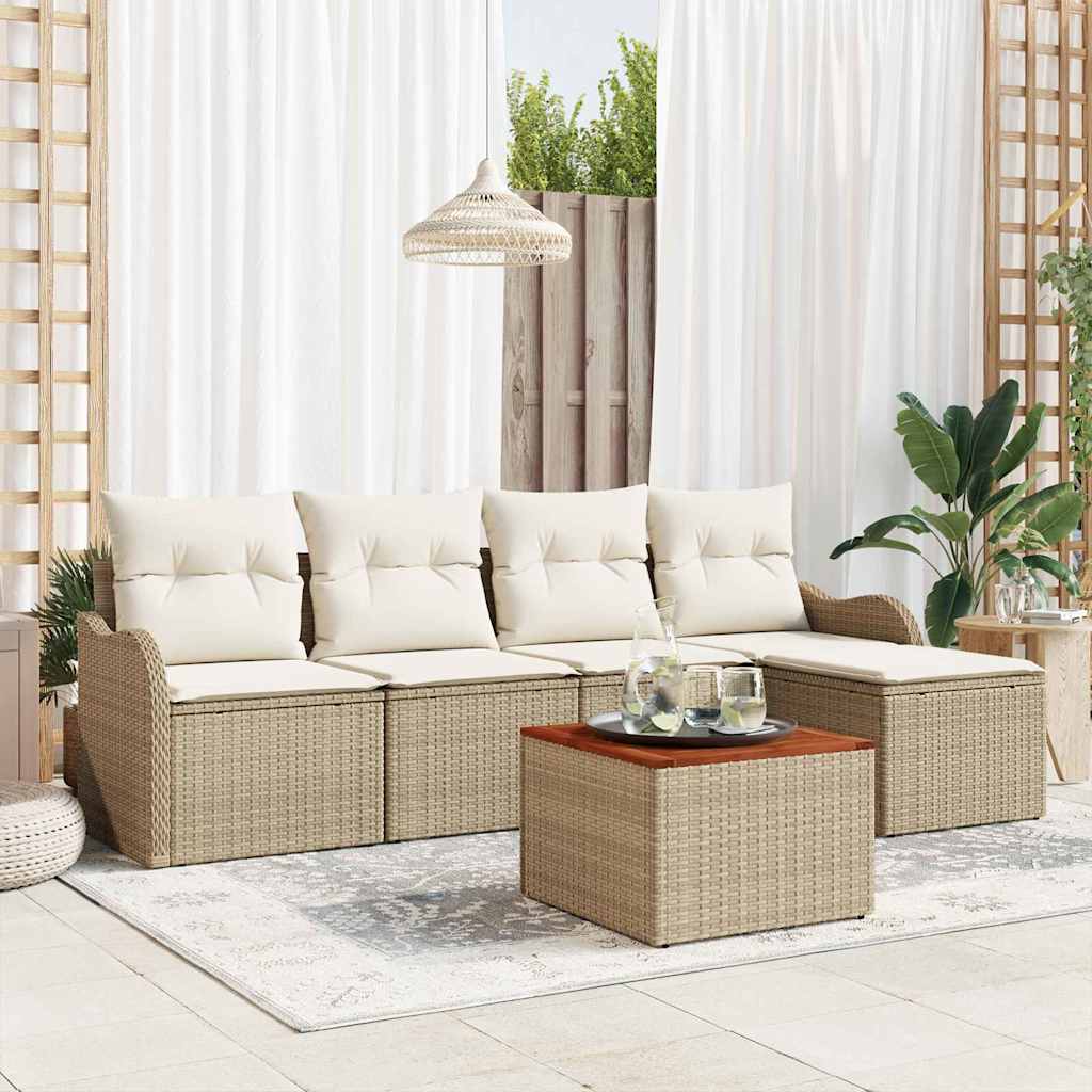 Set Divano da Giardino 6 pz Beige polyrattan