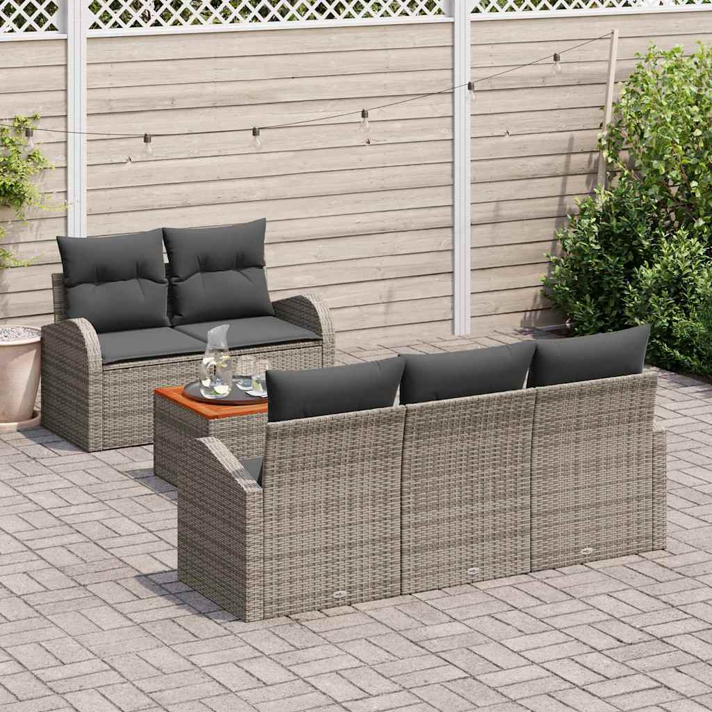 Set Divano da Giardino 6 pz Grigio polyrattan