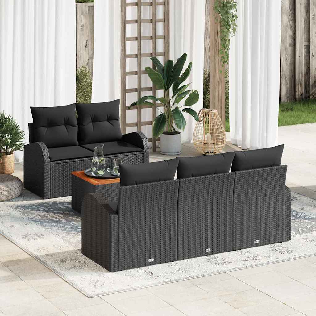 Set Divano da Giardino 6 pz Nero polyrattan