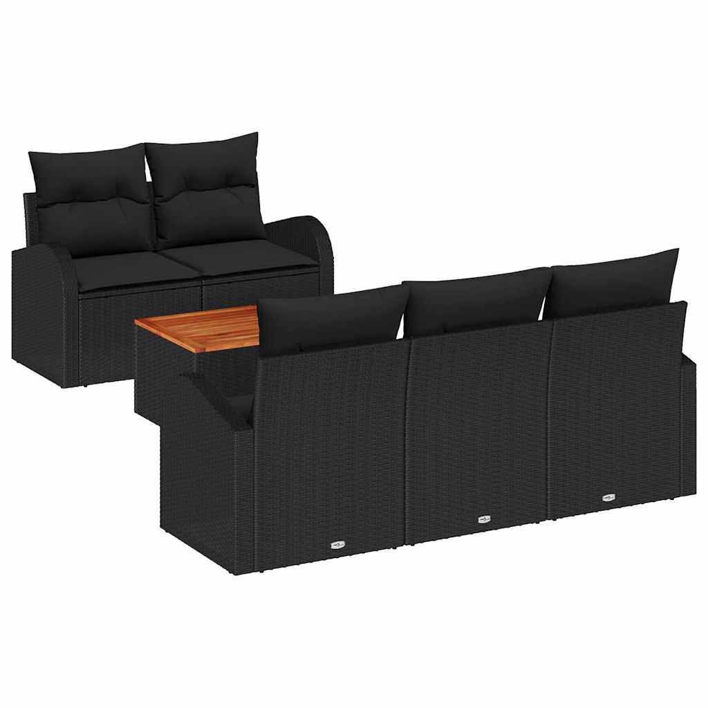 Set Divano da Giardino 6 pz Nero polyrattan