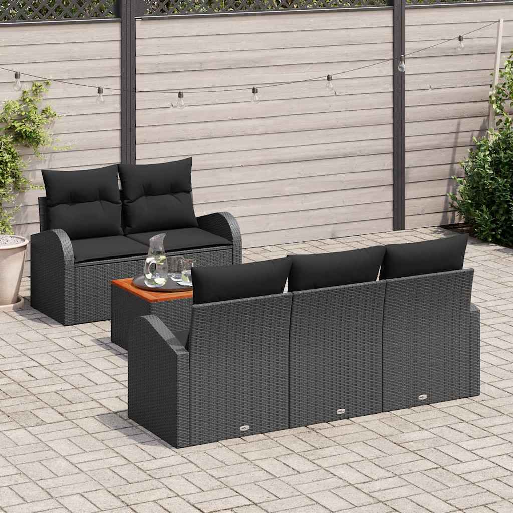 Set Divano da Giardino 6 pz Nero polyrattan