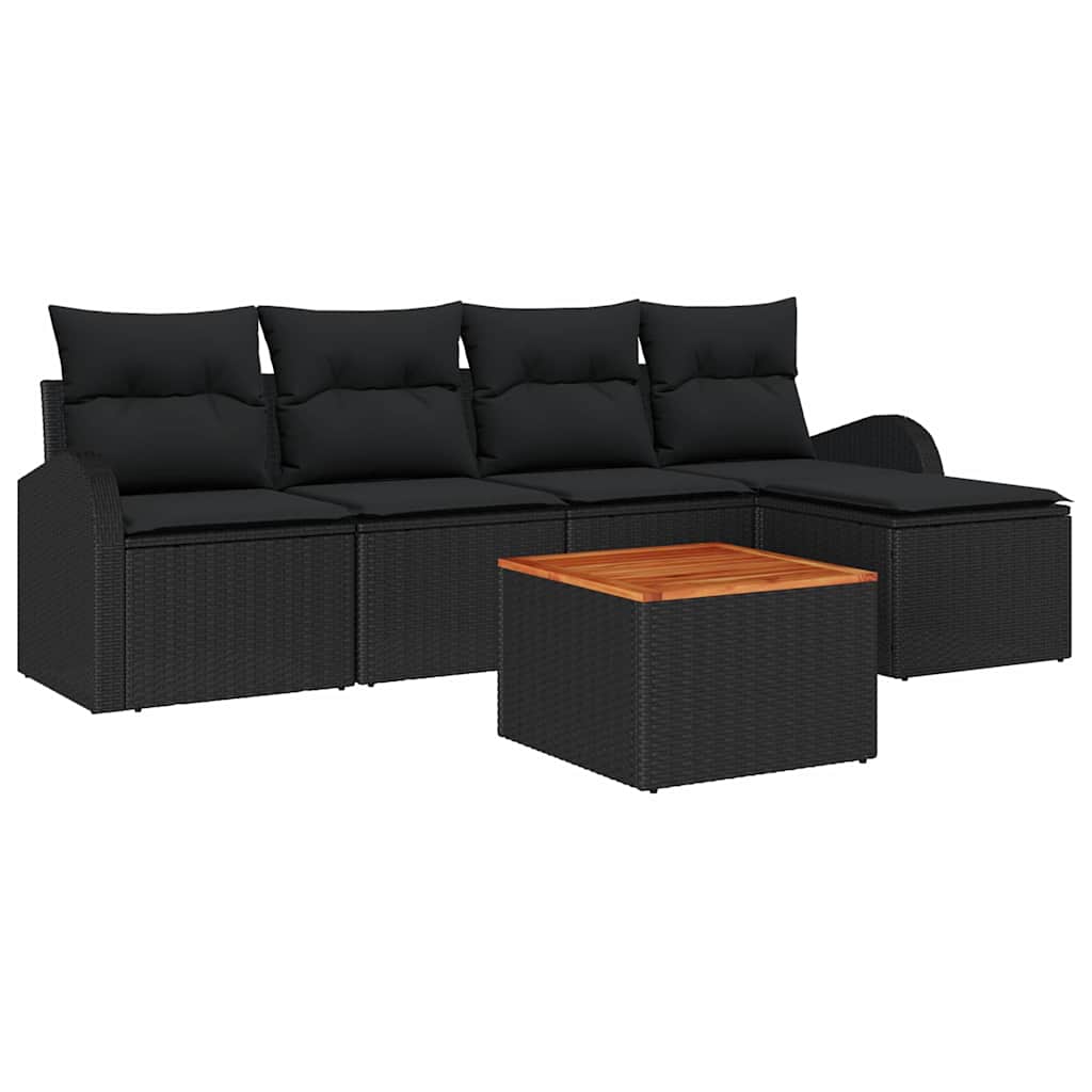 Set Divano da Giardino 6 pz Nero polyrattan