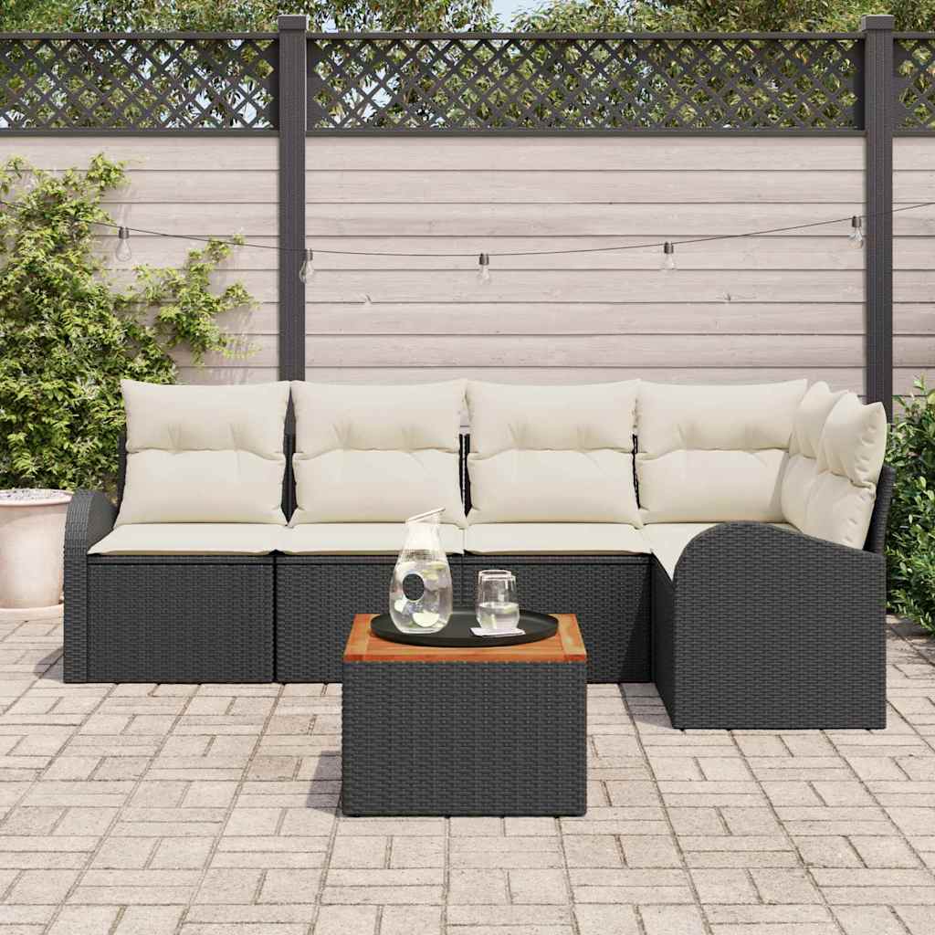 Set Divano da Giardino 6 pz Nero polyrattan