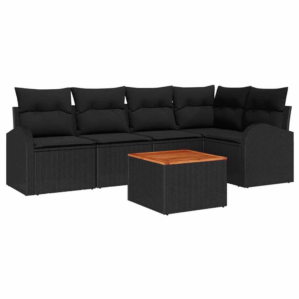 Set Divano da Giardino 6 pz Nero polyrattan