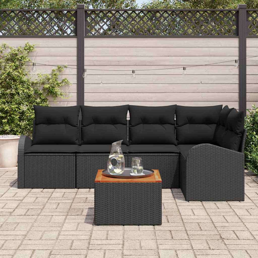 Set Divano da Giardino 6 pz Nero polyrattan