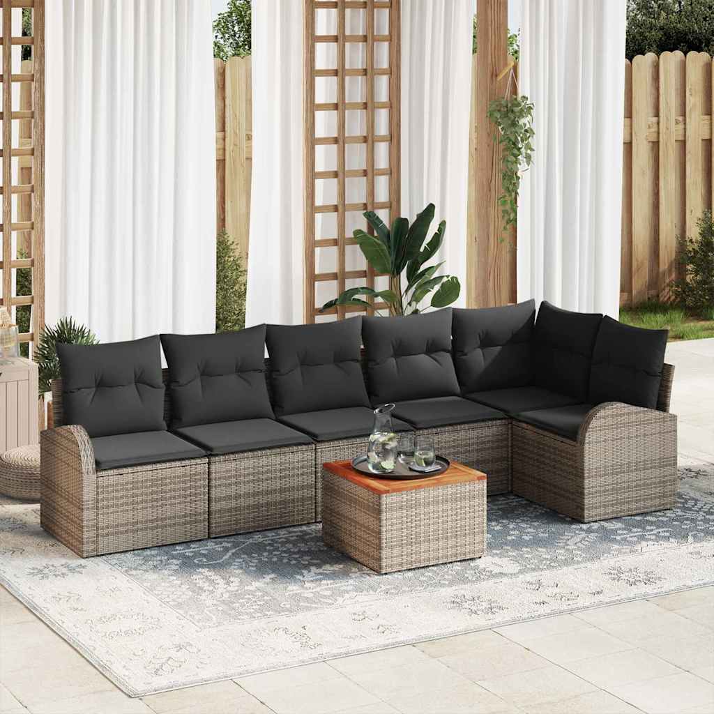 Set Divano da Giardino 7 pz Grigio polyrattan