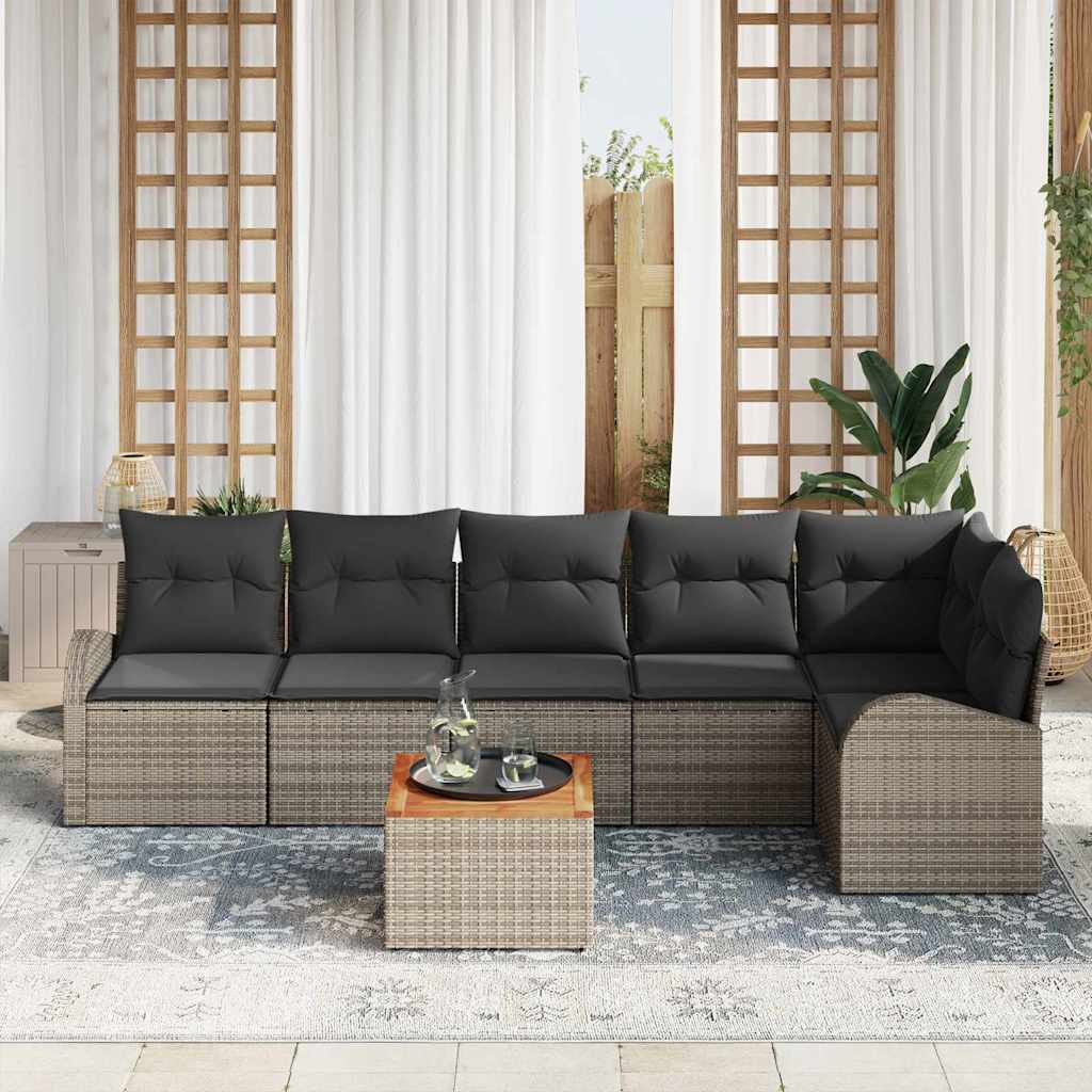 Set Divano da Giardino 7 pz Grigio polyrattan