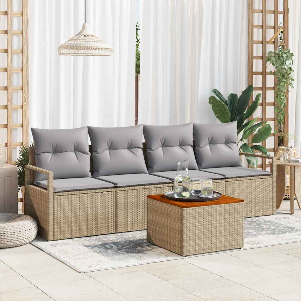 Set Divano da Giardino 5 pz Beige polyrattan
