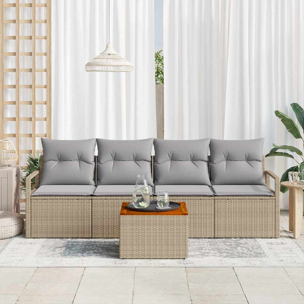 Set Divano da Giardino 5 pz Beige polyrattan
